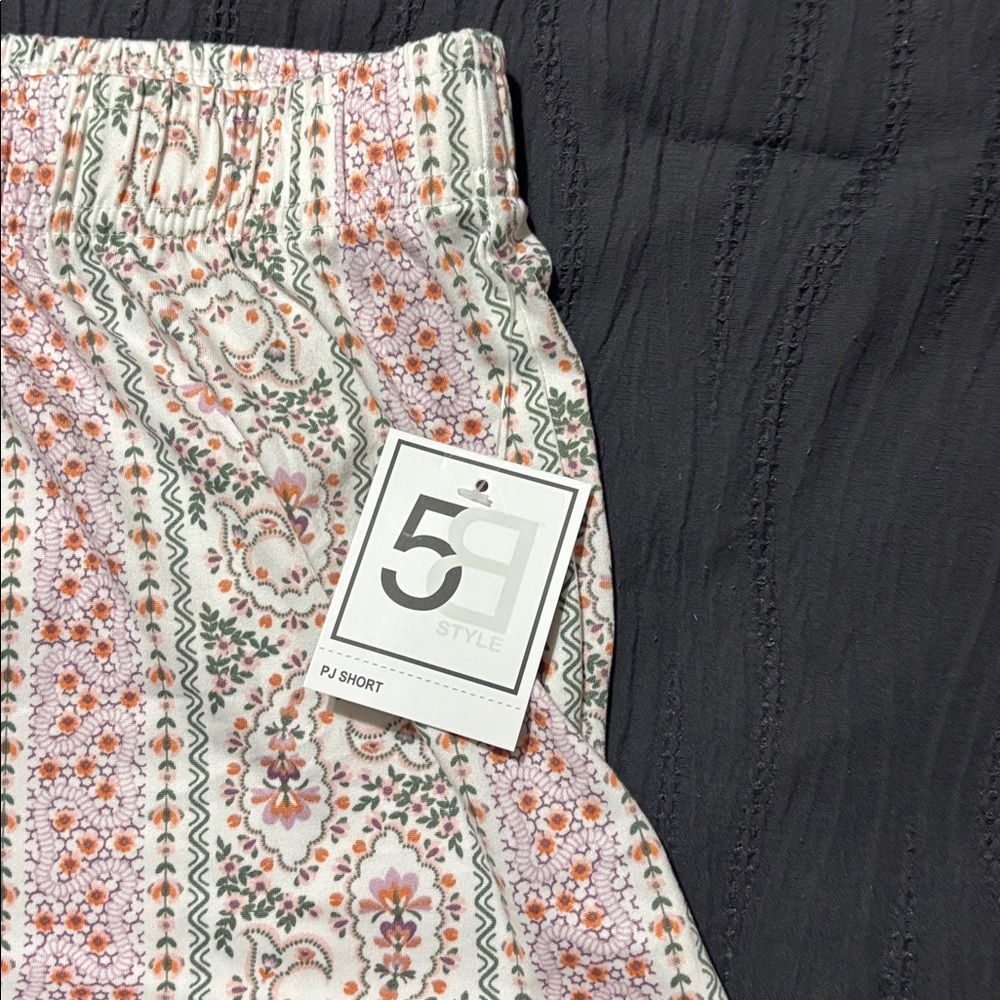 Women's Floral Patterned Lounge Shorts with Lace Trim - Picture 2 of 4
